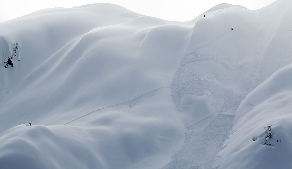 an avalanche funneling into a terrain trap in the mount baker backcountry