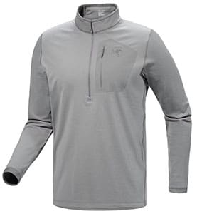 a studio image of the Arc'teryx Rho zip neck base layer