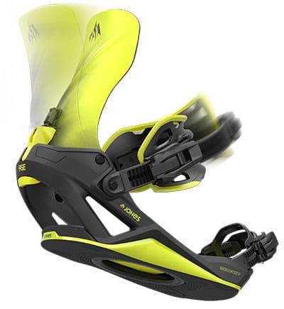 a close up image of the Jones Mercury FASE bindings showcasing the motion they make