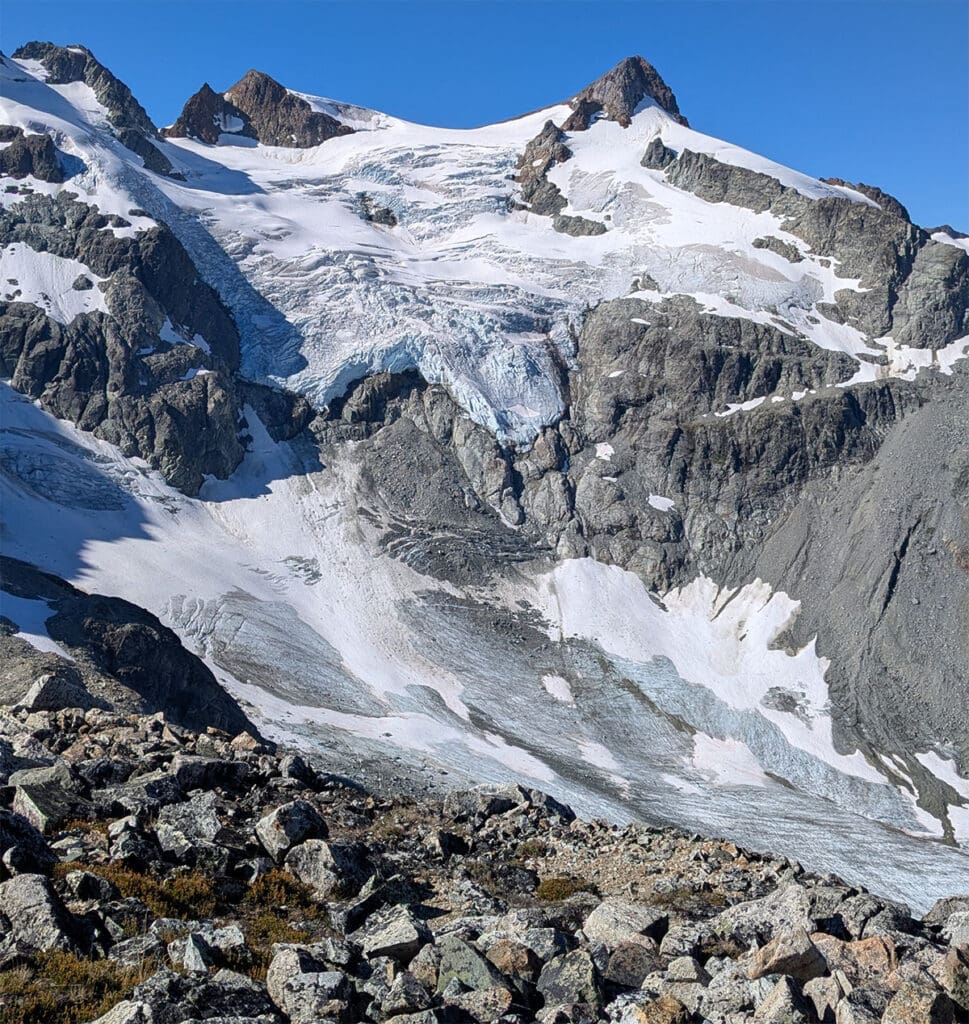 A view of Mt. Fitzsimmons from the site of the Macbeth hut on the Spearrhead Traverse