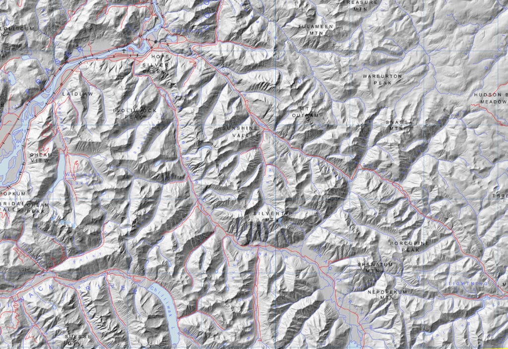 a 3D relief map of the Coquihalla region of british columbia