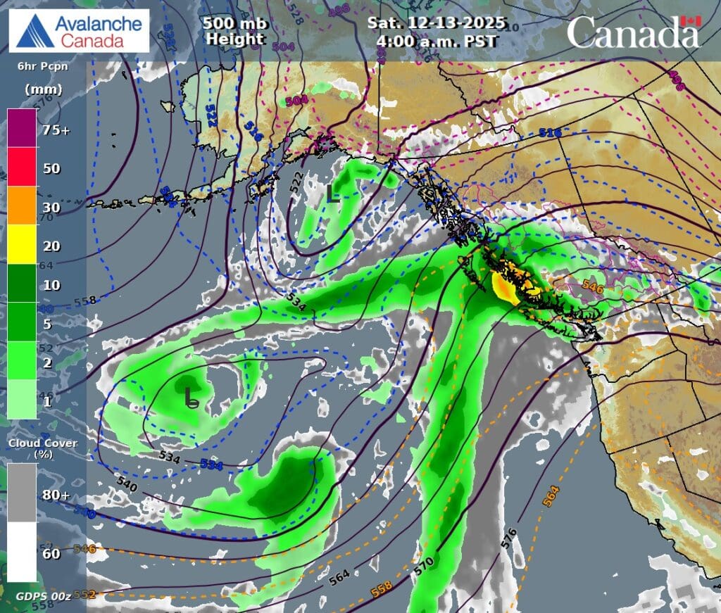 a satellite image of western North America for the weekend of Dec 13 2025