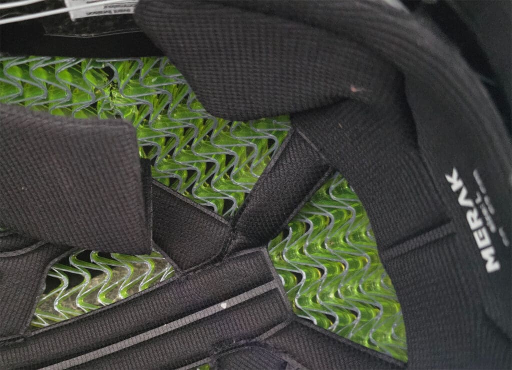 a closeup of the liner on anon wavecel helmets
