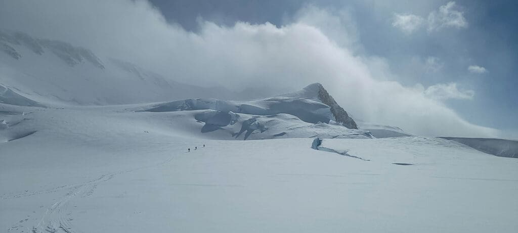 a group of ski mountaineers ascend mount logan in the yukon