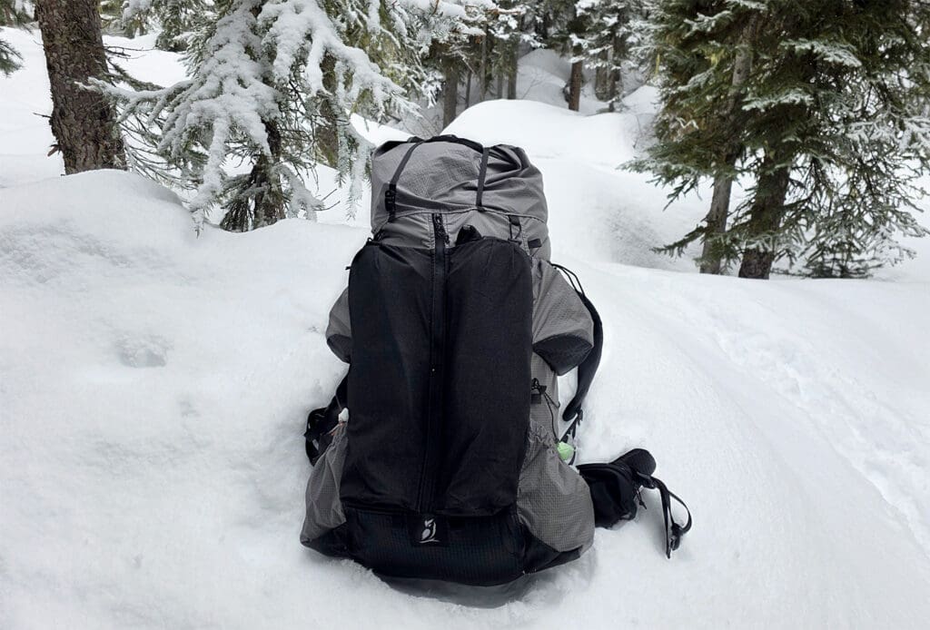the outdoor vitals shadowlight backpack in the snow