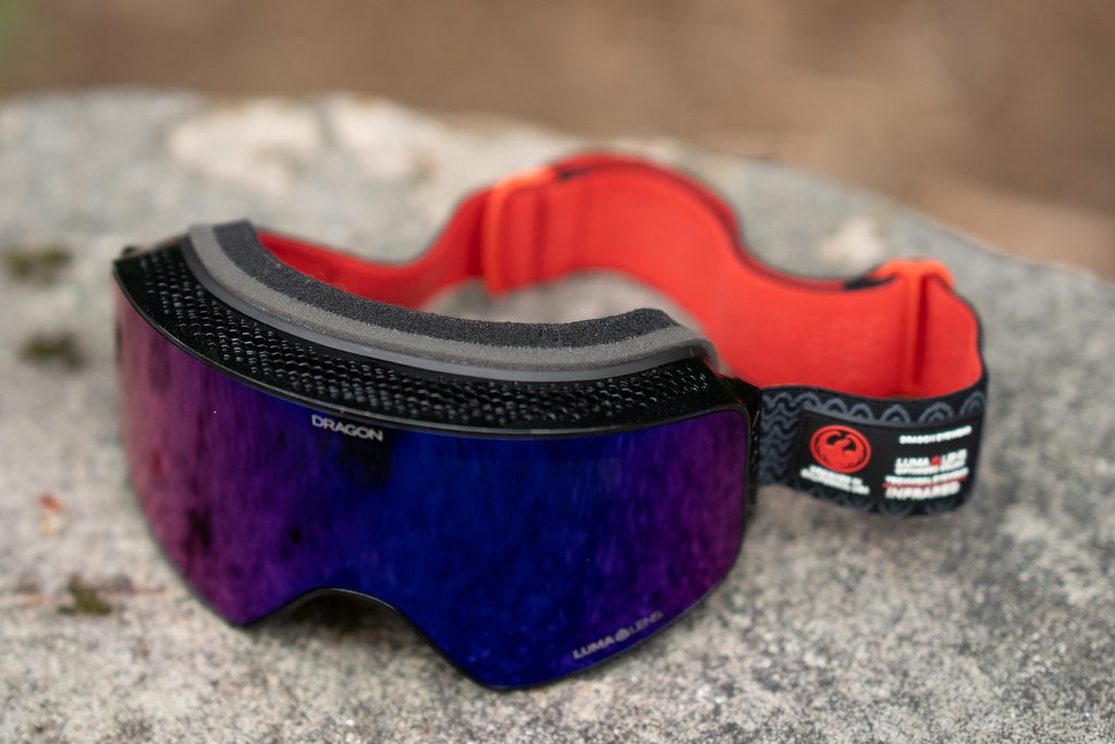 a top-down view of the dragon nfx goggles showing off the airflow vents on top