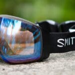 a closeup view of the Smith 4D mag snow goggles
