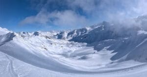 a view of the backcountry behind blackcomb mountian as seen from the east col