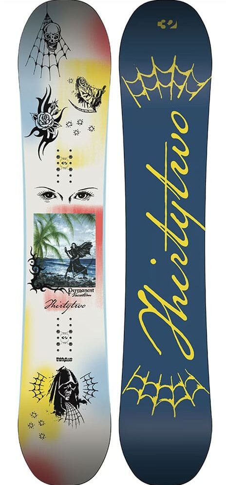 ThirtyTwo Permanent Vacation snowboard with Nathan Kostechko topsheet artwork